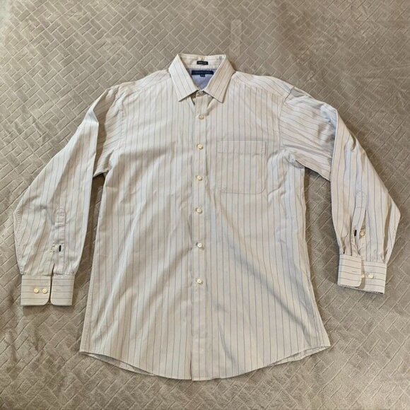 Tommy Hilfiger Other - Tommy Hilfiger Mens Large Dress Shirt Regular Fit White Striped Long Sleeve